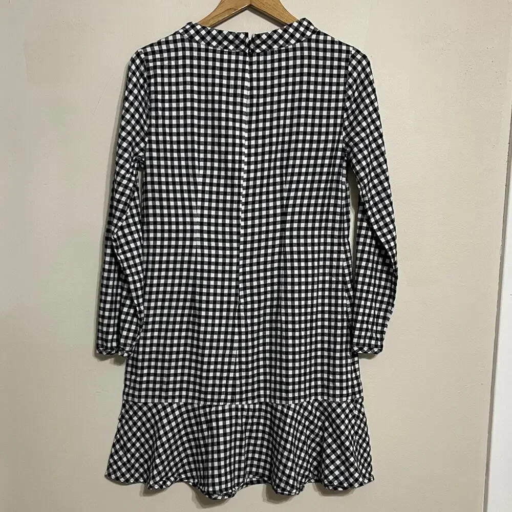 J. Crew A-Line Gingham Plaid Funnel Neck Long Sleeve Flannel Dress Size S